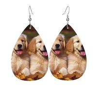 Golden Retriever dogs puppies pets Leather Earrings Dangle Drop for Women Lightweight Teardrop Earrings Pendant Christmas Birthday Gift Fashion Jewelry Outfits Accessories