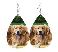 (Golden Retriever Dogs Puppies Pets) Lightweight Leather Earrings For Women Elegant Dangle Drop Earrings For Casual Party Everyday Wear
