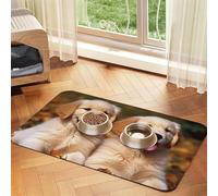 Golden Retriever Dogs Puppies Pets Pet Feeding Mat Absorbent Pu Leather Dog Cat Food Mats Contain Spills Protects Floors, Anti-Slip Rubber Backing Dog Bowl Mats Easy Clean Pet Placemats 40x60cm