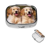 Golden Retriever Dogs Puppies Pets Pill Box 2 Compartment Medicine Pill Organizer Square Pill Case for Purse & Pocket Travel Pillbox Portable Metal Medicine Vitamin Fish Oil Organizer Unique Gift