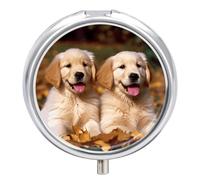 Golden Retriever Dogs Puppies Pets Pill Box Cute Round Pill Case Portable Medicine Tablet Vitamin Holder Organizer for Purse Pocket