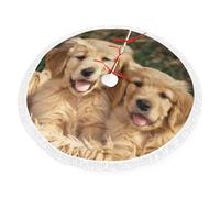 Golden Retriever dogs puppies pets Print Christmas Tree Skirt 30 inch, Xmas Tree Skirts Mat with Fringe Border for Christmas Holiday Party Decorations