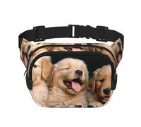 Golden Retriever dogs puppies pets Print Men and Women Square Double Layer Waist Bag Workout Crossbody Travel Waist Bag, Black, One Size