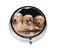 Golden Retriever Dogs Puppies Pets Print Mini Metal Pill Box 2.0x2.0x0.7 in Round Travel Medicine Pill Organizer Box for Purse Pocket