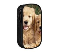 Golden Retriever dogs puppies pets Print Pencil Case, Large Capacity 2 Compartment Dual Zips Pouch, Premium Oxford Fabric Aesthetic Pencil case Stationery Organizer for Boys Girls Supplies Makeup Bag