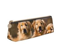 Golden Retriever Dogs Puppies Pets Print Stylish High-Capacity Leather Pencil Case Zippered Triangle Pouch Pens Boys Girls