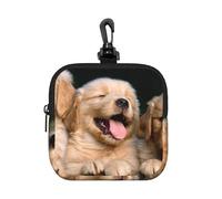 Golden Retriever Dogs Puppies Pets Square Zipper Pouch with All-Over Print,Waterproof Rubber-Fabric, Lightweight Durable Small Organizer Bag for Coins, Cards, Keys