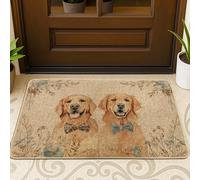 Golden Retriever Doormat, Beige Dog Welcome Mat for Indoor & Outdoor Entrance Rustic Decor, Rubber Waterproof Non-Slip Dust Absorbent Front Doormats, Easy Clean 29x17 Inch