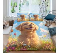 Golden Retriever Duvet Cover Set 3D Printed Animals Quilt Cover with 2 Pillow Cases Bedding Set Hypoallergenic with Zipper Closure 3 Pcs for Boys Girls Kids Youth Teens Double（200x200cm）