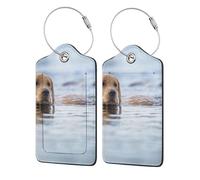 Golden Retriever Floating Dogs Pets Labrador,Luggage Tags Pu Leather Name Tag Travel Suitcase Identifier ID Tags Durable Luggage Label 2 pcs