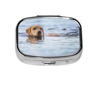 Golden Retriever Floating Dogs Pets Labrador,Meta Pill Box 2 Compartment Medicine Case,Portable Organizer,Rectangle Meta Portable Organizer Pill Box 1522 Compartment Medicine Case