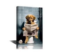 Golden Retriever for Bathroom Decorations for Living Room The Dog on the Toilet Prints Wall Art Large Wall Decor Framed Art Wall Decor Canvas Art Wall Artwork of Prints Bathroom Decoration Gift,