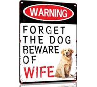 Golden Retriever Funny Metal Garage Signs For Men Room Decor Little Man Cave Sign Vintage Bar Home Pub Office Wall Decorations,Forget The Dog Beware Of Wife Tin Signs 8x12 Inch