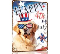 Golden Retriever Funny Sign Happy 4th of July 8x12 Inch Metal Sign Patriotic Tin Sign Independence Day Decor For Dog Lover President's Day Home Decor Bathroom Decor Coffee Bar Decor