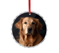 Golden Retriever Glass Circular Pendant Personalization Christmas Tree Hanging Ornaments Funny Round Glass Hanging Pendants Holiday Decor for Party Xmas Wedding