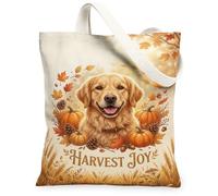 Golden Retriever Harvest Joy Autumn Canvas Tote Bag 13x15 Inch | Autumn harvest theme, Golden Retriever illustration, Pumpkins and leaf accents, Cozy seasonal aesthetic