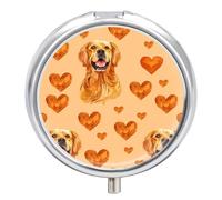 Golden Retriever Heart Pill Case Box with 3 Compartment Medicine Vitamin Organizer for Purse Pocket 5x5cm