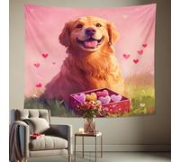Golden Retriever Hearts Peach Tapestry, Cute Dog Valentine's Decorative Wall Hanging, Cozy Aesthetic Tapestries for Bedroom, Living Room, Dog Lovers 60x40 Inch