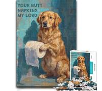 Golden Retriever Holding Toilet Paper Wooden Jigsaw Puzzle for Adults | Section-by-section building: a practical indoor pastime at your own pace.
