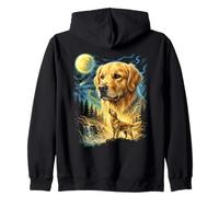Golden Retriever Howling to The Moon Meme Funny 90's Dog Zip Hoodie