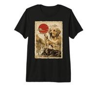 Golden Retriever Howling Vintage Ukiyo-e Japanese Art Premium T-Shirt