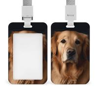 Golden Retriever Id Badge Holder with Lanyard, Clear Vertical Card Protector Waterproof, Breakaway Safety Neck Strap, Heavy Duty Name Tag Holder for Nurse Teacher Officer Staff Women Men