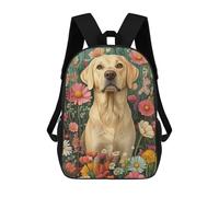 Golden Retriever in Flowers Labrador Among Soft Florals Dog Wall Art Print Backpacks Kids 17inch School Backpack School Bag 3D Printed School Bag for Boys Elementary And Middle School Students