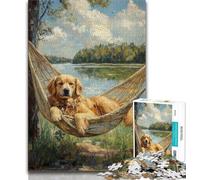 Golden Retriever in Hammock 1000 Pieces Jigsaw Puzzles For Teens And Adults,Educational Toys Is Ideal As A Gift for The Whole Family 38x26cm