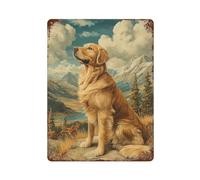 Golden Retriever in Mountain Landscape Vintage Tin Sign Decoration Accessory Suitable for Home Room Farmhouse Cafes Office Store 15.7"x11.8"