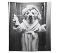 Golden Retriever In Robe Tapestry Black White Shower Scene Cute Pet Art Wall Hanging Whimsical Home Decor For Bathroom Living Room Playful Ambiance70 x90 Tapestry