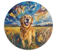 Golden Retriever Jigsaw 1000 Piece Round Puzzle Starry Sky Field Jigsaw Puzzles Family Game Stress Reliever Difficult Challenge For Adults 1000pcs (67.5x67.5cm)