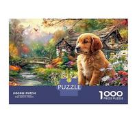 Golden Retriever Jigsaws Impossible Home Decoration 1000 Piece Puzzle Puppy in Enchanted Garden Educational Games Wall Decor for Adults And Kids Age 14 Years Up 70x50cm/1000pcs