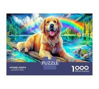 Golden Retriever Lake Scene Thick Cardboard Jigsaw Puzzle Bundle Family Puzzle Lovers Brain Training Puzzle Gift for Jigsaw Puzzle Collectors 52x38cm/1000pcs