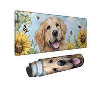 Golden Retriever Large Mouse Pad, Bright Floral Sunflowers Watercolor Design, Non-Slip Washable Gaming Mousepad for Home and Office Computer, Laptop 16x36 Inch