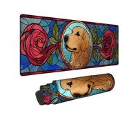 Golden Retriever Large Mouse Pad, Stained Glass Style Dog Design, Colorful Rose Art Mousepad, Non-Slip Rubber Gaming Pad for Home, Office, and Gaming Setup 12x32 Inch