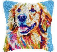 Golden Retriever Latch Hook Kits Pillow for Adults Throw Pillow Pre-Printed Patterns Pillowcase Needlework Crochet Yarns Latch Hooking Cushion for Sofa Decor 17x17inch(y111)
