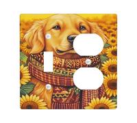 Golden Retriever Light Switch Cover Plate/Sunflower Outlet Covers, Autumn Yellow Animal Decor for Home Accents, Thermoplastic Wall Plates, Standard Size Toggle Duplex
