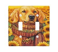 Golden Retriever Light Switch Cover Plate/Sunflower Outlet Covers, Autumn Yellow Animal Decor for Home Accents, Thermoplastic Wall Plates, Standard Size Double Toggle