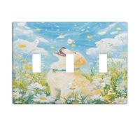 Golden Retriever Light Switch Cover Plates/Outlet Covers, Sky Blue Dog Art for Spring Decor, Thermoplastic Wall Plates, Standard Size Triple Toggle