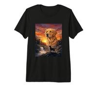 Golden Retriever Lover Vintage Sunset Forest Nature Art Premium T-Shirt
