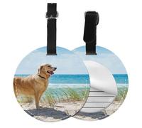 Golden Retriever,Luggage Tags Pu Leather Name Tag Travel Suitcase Identifier ID Tags Durable Baggage Label 2 pcs