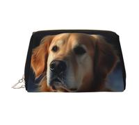 golden retriever Makeup Bag for Women Cosmetic Bags Leather Travel Makeup Case Organizer Waterproof Make up Pouch Open Flat Toiletry Bag Portable Storage Pouch for Travelling, Gold, One Size