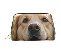 Golden Retriever Makeup Bag for Women Cosmetic Bags Leather Travel Makeup Case Organizer Waterproof Make up Pouch Open Flat Toiletry Bag Portable Storage Pouch for Travelling, Gold, One Size