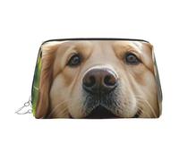 Golden Retriever Makeup Bag for Women Cosmetic Bags Leather Travel Makeup Case Organizer Waterproof Make up Pouch Open Flat Toiletry Bag Portable Storage Pouch for Travelling, Silver, One Size