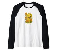 Golden Retriever Marigold Flowers Design Raglan Baseball Tee