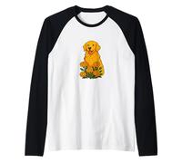 Golden Retriever Marigold Flowers Design Raglan Baseball Tee