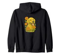 Golden Retriever Marigold Flowers Design Zip Hoodie