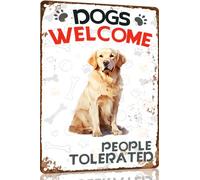 Golden Retriever Metal Sign Dogs Welcome People Tolerated Metal Tin Sign Funny Welcome Signs Vintage Wall Decor For Bar Pub Club 8x12 Inch