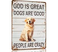 Golden Retriever Metal Sign God is Great Dogs Are Good Metal Tin Sign Funny Welcome Signs Vintage Wall Decor For Bar Pub Club 8x12 Inch