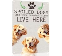 Golden Retriever Metal Sign Spoiled Dog Lives Here Vintage Metal Tin Signs Novelty Dog Sign Coffee Bar Pub Farmhouse Country Home Decor for Dog Lover 8x12 Inch